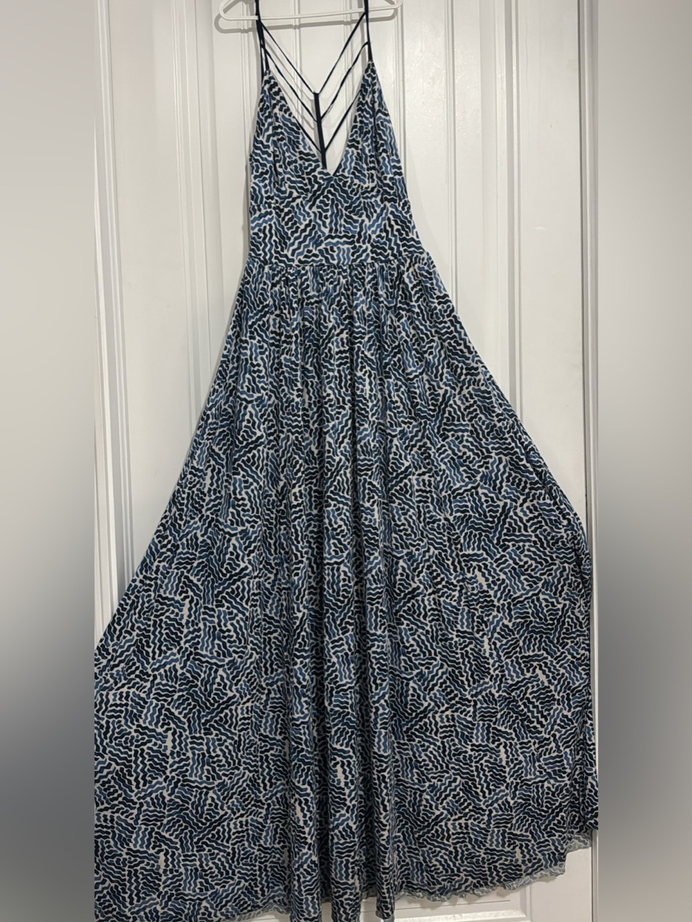 silence + noise Navy and White Strappy Backless Maxi Dress